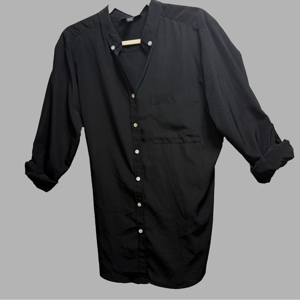 Style & Co Black Button Up Shirt With 3/4 Quarter Rolled Up Sleeves Sz 10 EUC